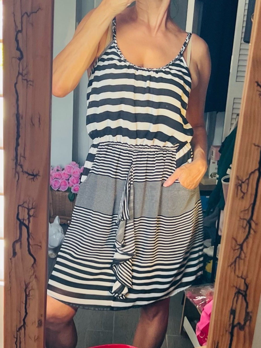 Vanity Brand Cutie Patootie Black and White Striped Summer Dress Small